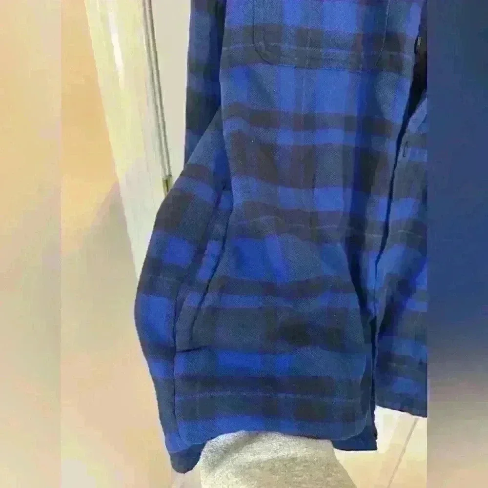 L.L. Bean men’s flannel fleece lined size medium blue black plaid